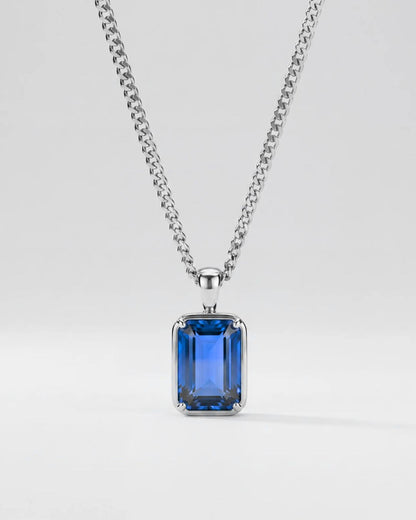 Men’s 1 ct Lab-Grown Sapphire Pendant Necklace, 925 Silver Pendant