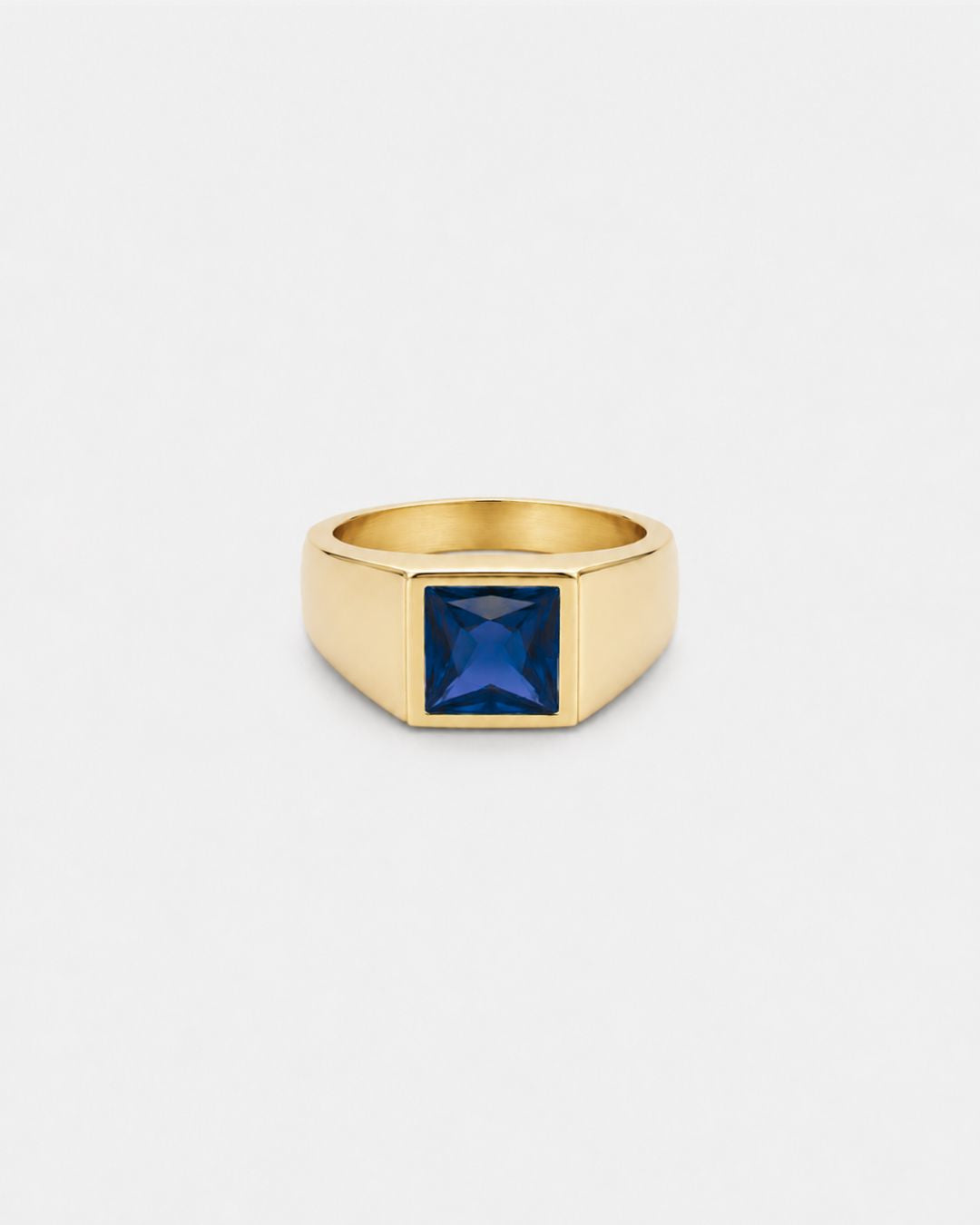 Men’s Blue Zirconia Square Signet Ring, Gold-Tone