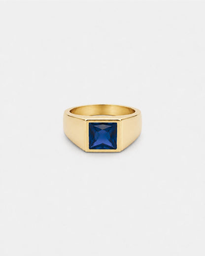 Men’s Blue Zirconia Square Signet Ring, Gold-Tone