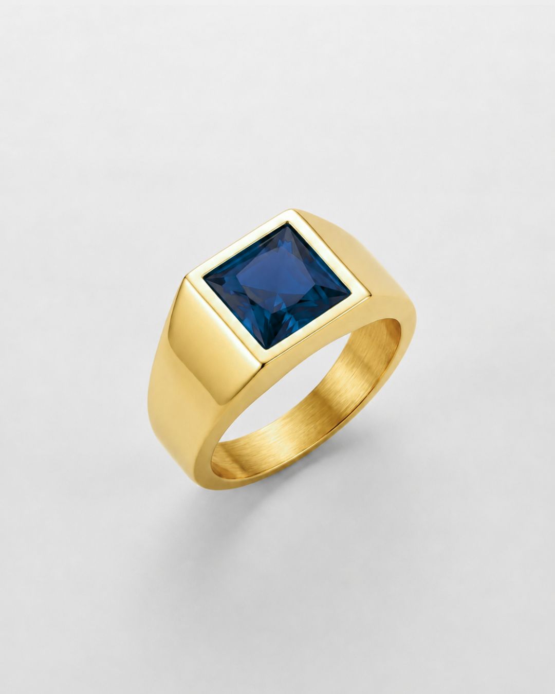 Men’s Blue Zirconia Square Signet Ring, Gold-Tone