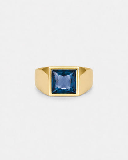 Men’s Blue Zirconia Square Signet Ring, Gold-Tone