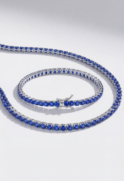 Blue Zircon Tennis Necklace, 4 mm, Silver-Plated, 56 cm