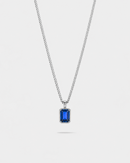 Men’s 1 ct Lab-Grown Sapphire Pendant Necklace, 925 Silver Pendant