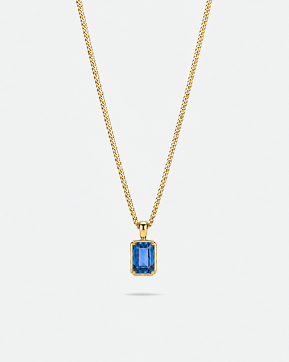 Men’s 2 Carat Lab-Grown Sapphire Pendant Necklace, 18K Gold-Plated