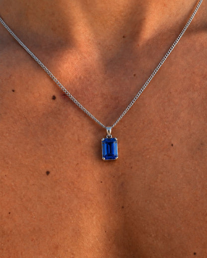 Men’s 2 Carat Lab-Grown Sapphire Pendant Necklace, 925 Silver