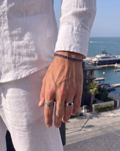 Men’s 1 Carat Lab-Grown Sapphire Signet Ring in 925 Sterling Silver