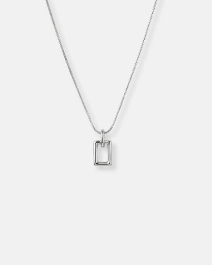 Open Rectangle Pendant Necklace, Silver-Tone Steel — Silhouette