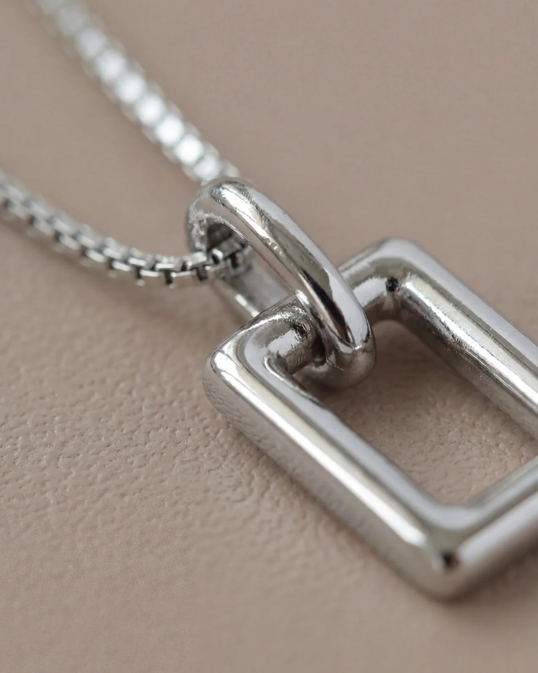 Open Rectangle Pendant Necklace, Silver-Tone Steel — Silhouette
