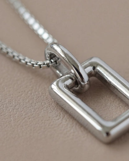 Open Rectangle Pendant Necklace, Silver-Tone Steel — Silhouette