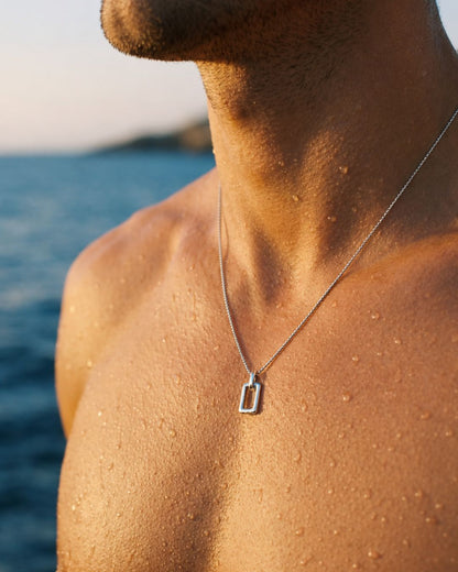 Open Rectangle Pendant Necklace, Silver-Tone Steel — Silhouette