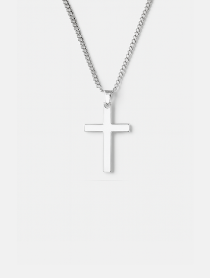 Men’s Cross Pendant Necklace, 60 cm, Platinum-Plated