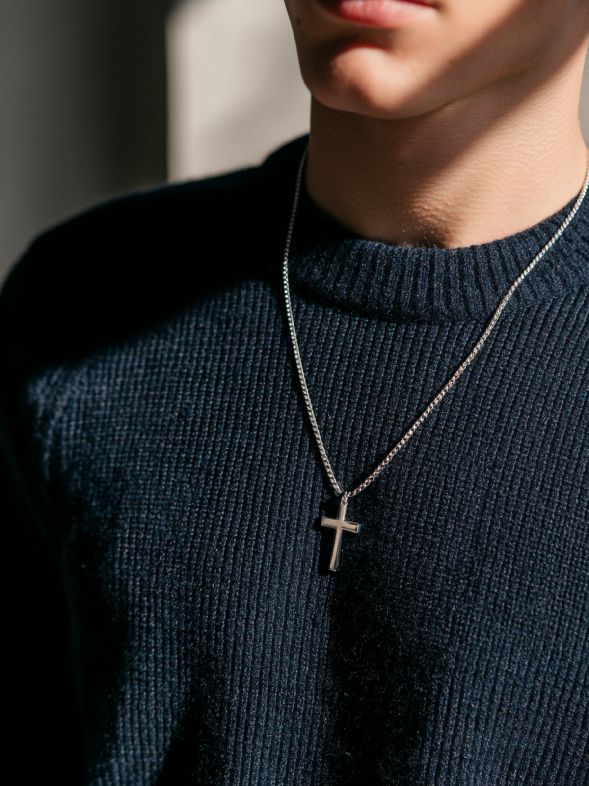 Men’s Cross Pendant Necklace, 60 cm, Platinum-Plated