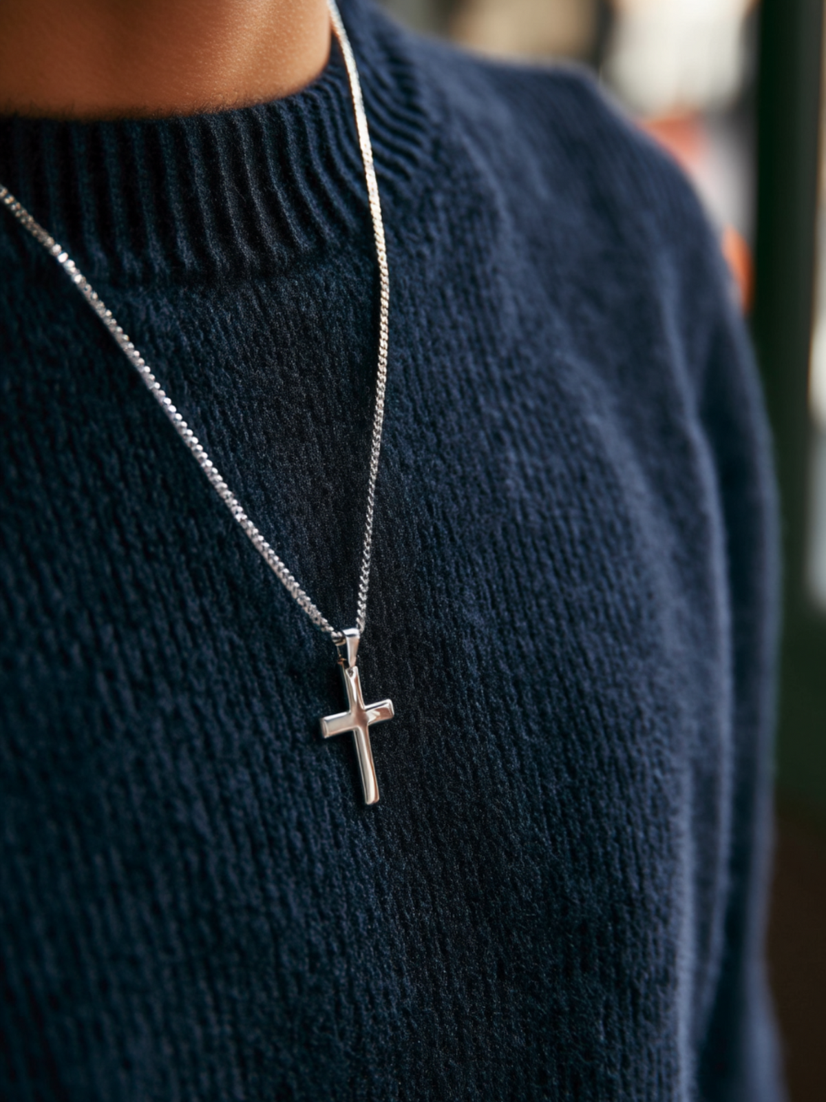 Men’s Cross Pendant Necklace, 60 cm, Platinum-Plated