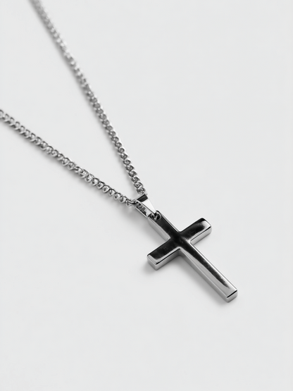 Men’s Cross Pendant Necklace, 60 cm, Platinum-Plated