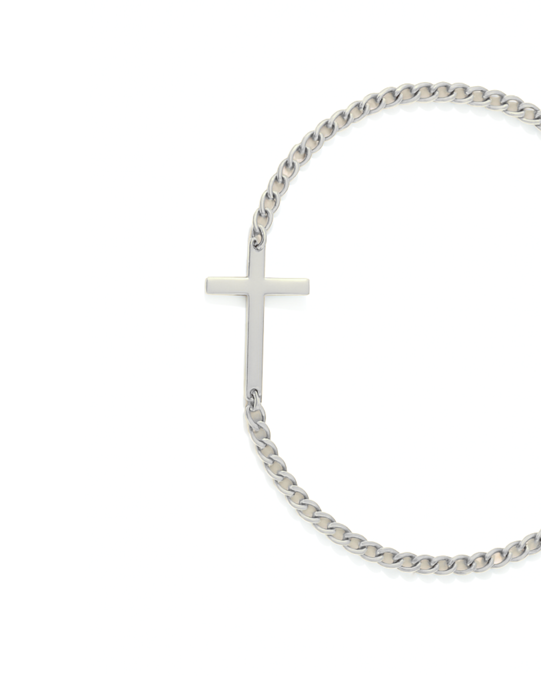 Men’s Cuban Chain Cross Bracelet, 3 mm, Platinum-Plated Steel