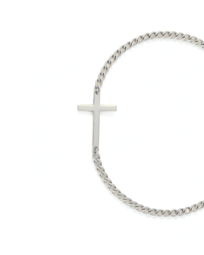 Men’s Cuban Chain Cross Bracelet, 3 mm, Platinum-Plated Steel