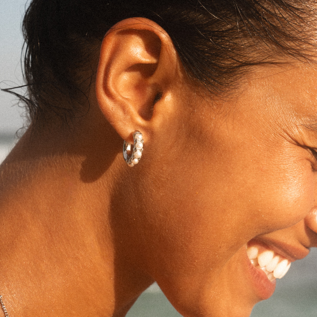 Mother-of-Pearl Half-Hoop Earrings, 18 mm
