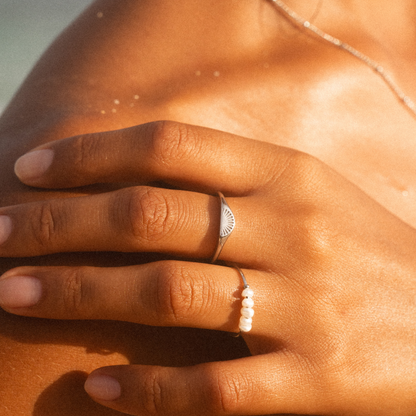 Engraved Sunrise Band Ring, Steel