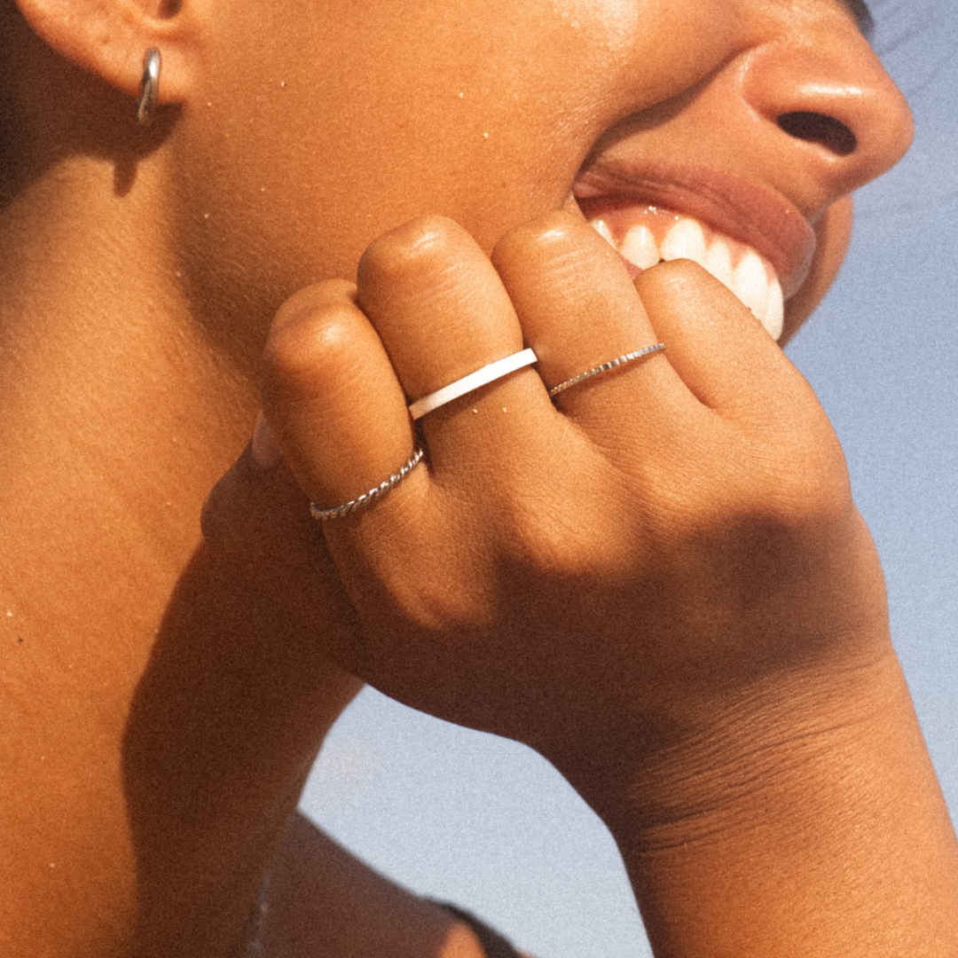 White Enamel Band Ring, 2.7 mm — Halo