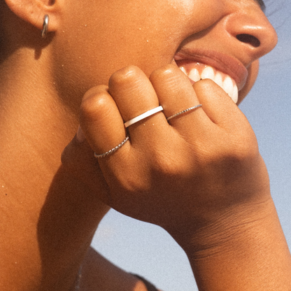 White Enamel Band Ring, 2.7 mm — Halo