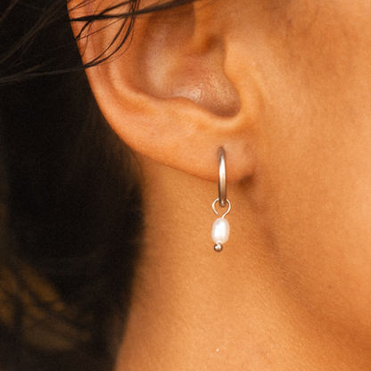 Freshwater Pearl Drop Huggies, 4 mm Pearls