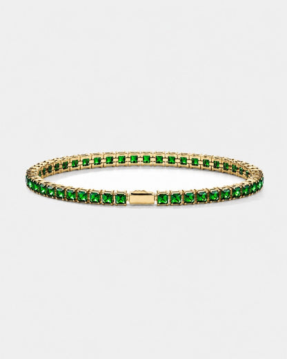 Green Square-Stone Tennis Bracelet, 4 mm, Gold-Tone Steel