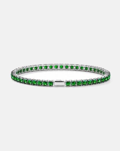 Green Square-Stone Tennis Bracelet, 4 mm, Silver-Tone Steel