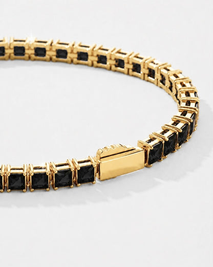 Black Square-Stone Tennis Bracelet, 4 mm, Gold-Tone Steel