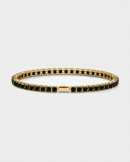 Black Square-Stone Tennis Bracelet, 4 mm, Gold-Tone Steel