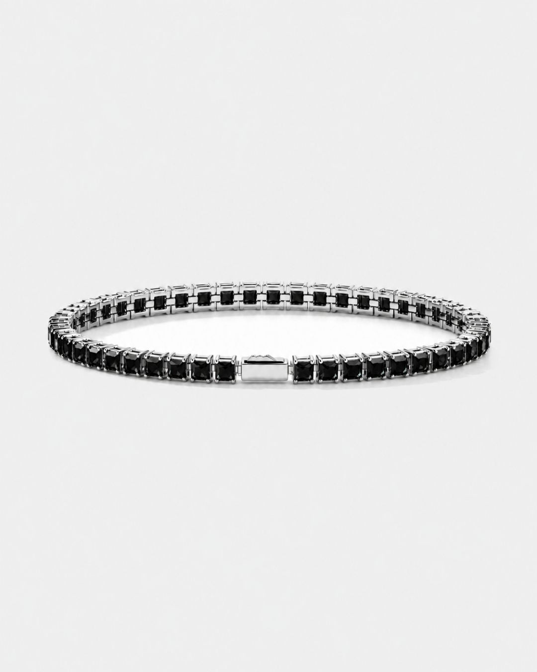 Black Square-Stone Tennis Bracelet, 4 mm, Silver-Tone Steel