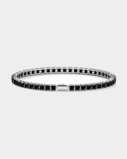 Black Square-Stone Tennis Bracelet, 4 mm, Silver-Tone Steel