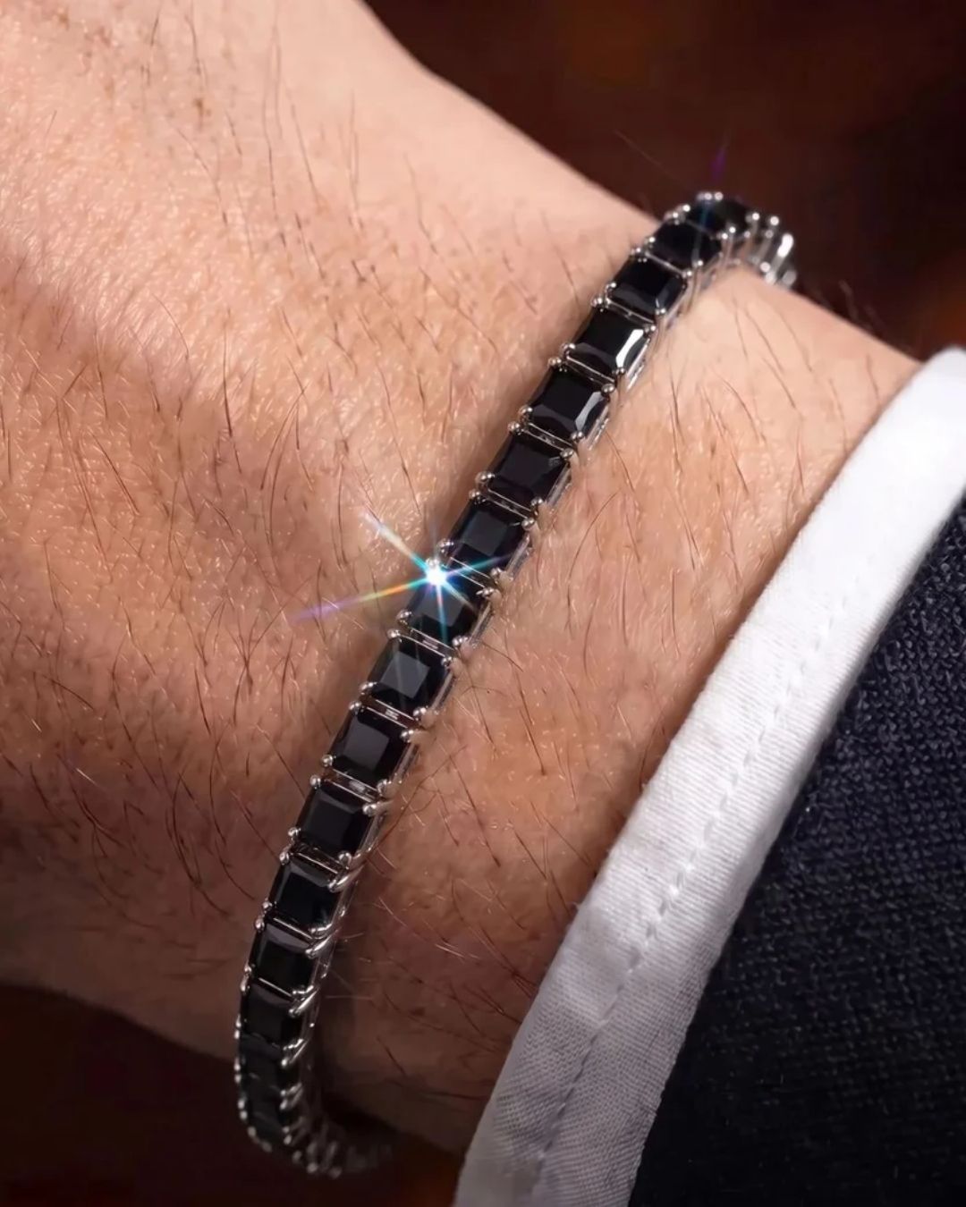 Black Square-Stone Tennis Bracelet, 4 mm, Silver-Tone Steel