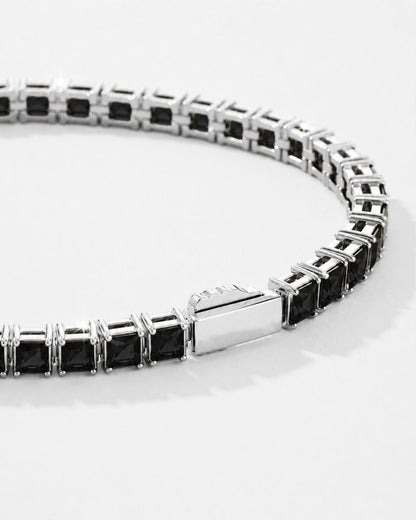Black Square-Stone Tennis Bracelet, 4 mm, Silver-Tone Steel