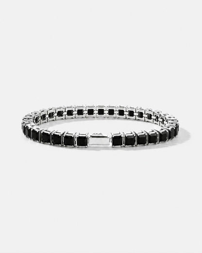 Black Square-Stone Tennis Bracelet, 5 mm, Silver-Tone Steel