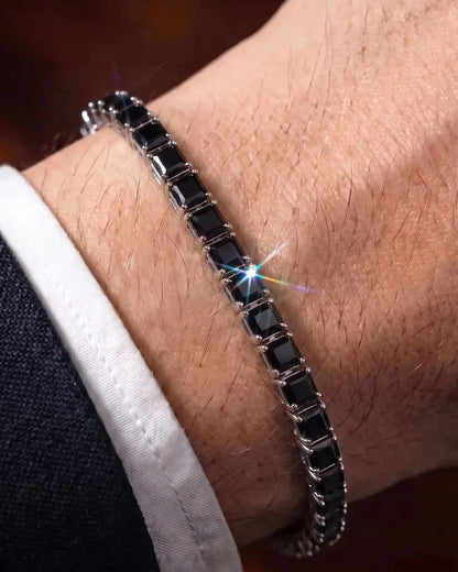 Black Square-Stone Tennis Bracelet, 5 mm, Silver-Tone Steel