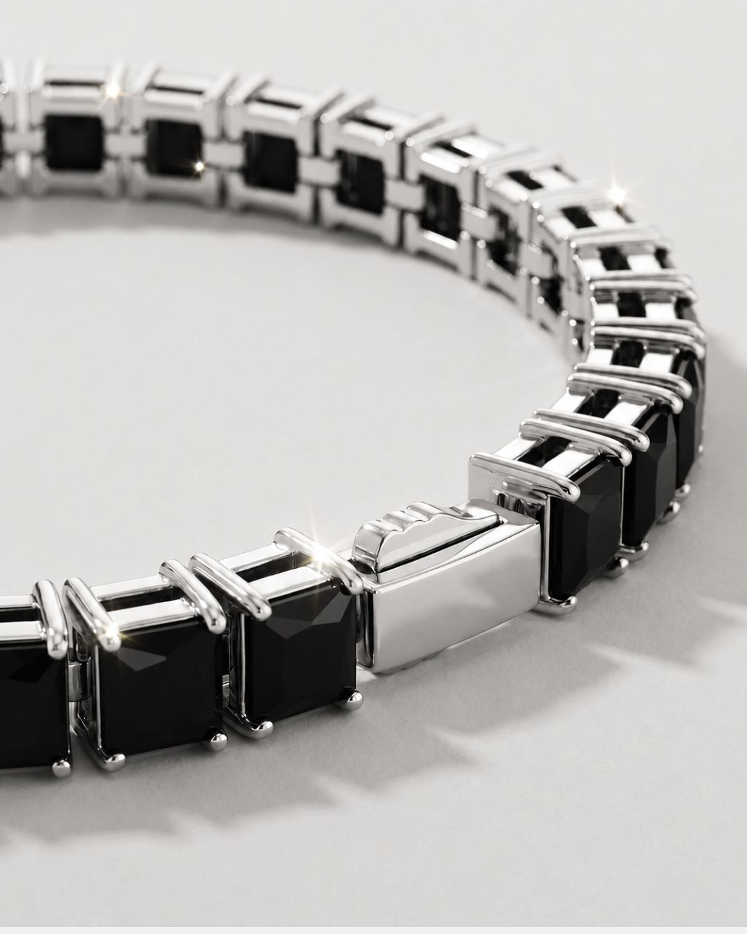 Black Square-Stone Tennis Bracelet, 5 mm, Silver-Tone Steel