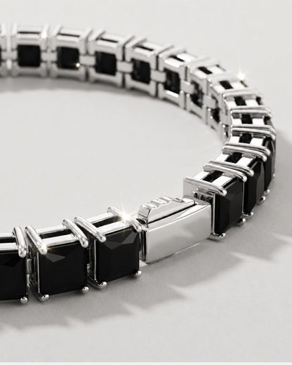 Black Square-Stone Tennis Bracelet, 5 mm, Silver-Tone Steel