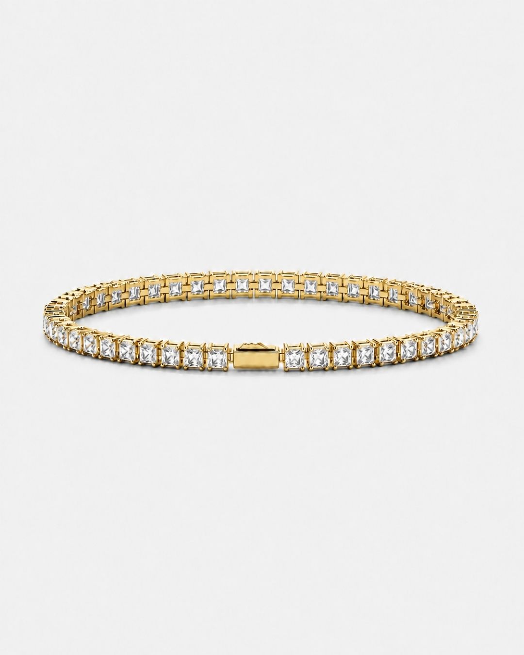 Clear Square-Stone Tennis Bracelet, 4 mm, Gold-Tone Steel