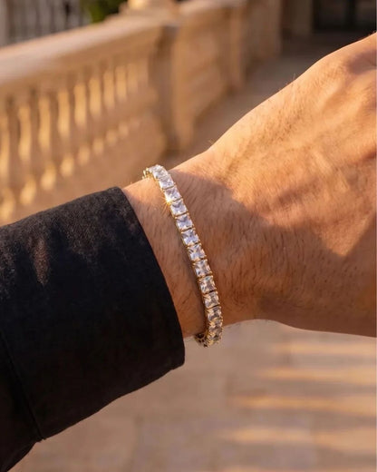 Clear Square-Stone Tennis Bracelet, 4 mm, Gold-Tone Steel