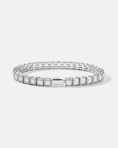 Clear Square-Stone Tennis Bracelet, 5 mm, Silver-Tone Steel