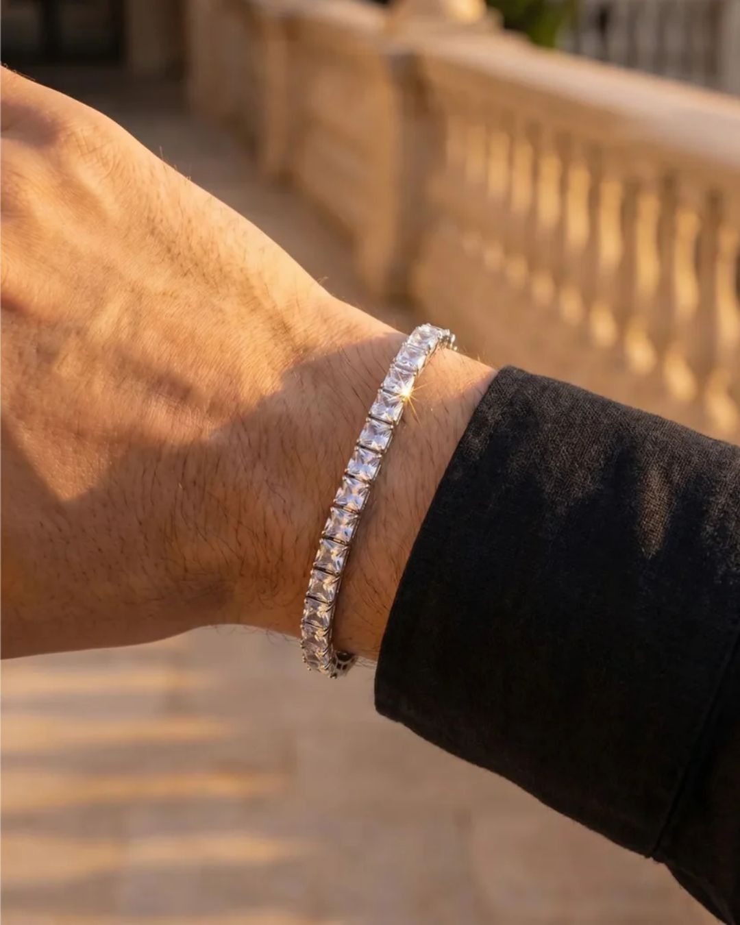 Clear Square-Stone Tennis Bracelet, 4 mm, Silver-Tone Steel