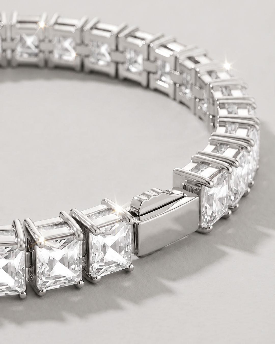 Clear Square-Stone Tennis Bracelet, 5 mm, Silver-Tone Steel