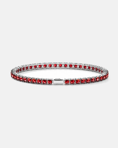 Red Square-Stone Tennis Bracelet, 4 mm, Silver-Tone Steel