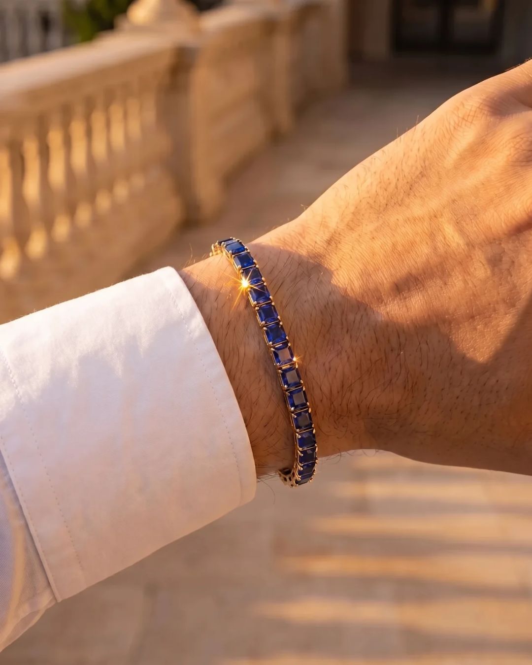 Blue Square-Stone Tennis Bracelet, 5 mm, Gold-Tone Steel