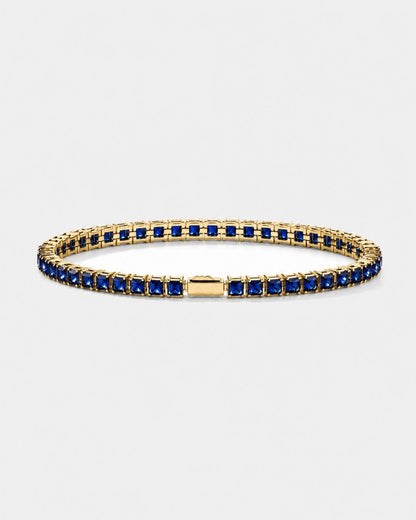 Blue Square-Stone Tennis Bracelet, 4 mm, Gold-Tone Steel