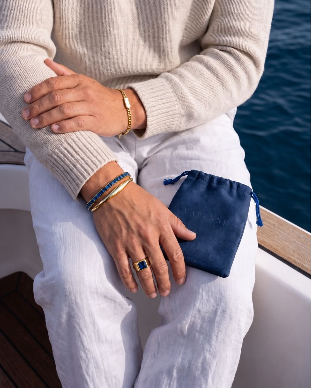 Blue Square-Stone Tennis Bracelet, 4 mm, Gold-Tone Steel
