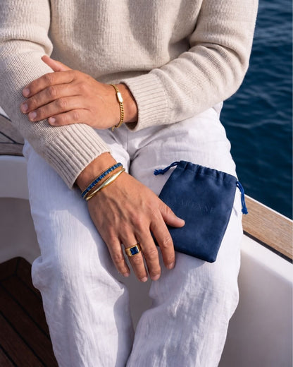 Blue Square-Stone Tennis Bracelet, 4 mm, Gold-Tone Steel
