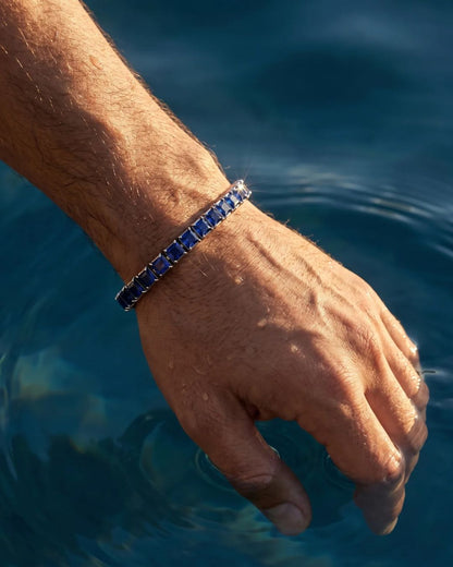Blue Square-Stone Tennis Bracelet, 5 mm, Silver-Tone Steel