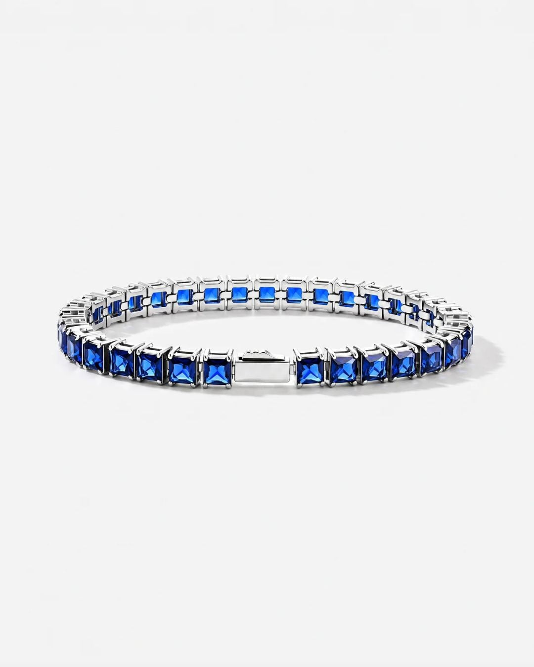 Blue Square-Stone Tennis Bracelet, 5 mm, Silver-Tone Steel