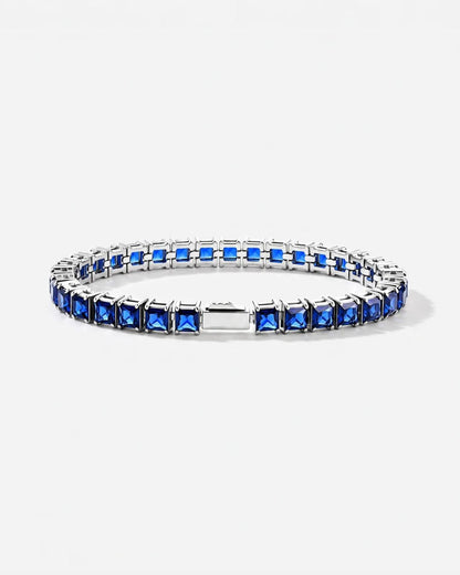 Blue Square-Stone Tennis Bracelet, 5 mm, Silver-Tone Steel